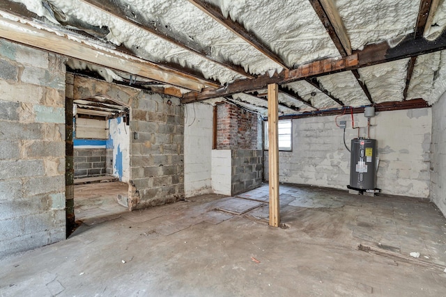 basement featuring electric water heater