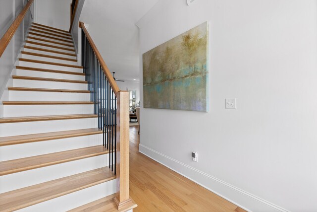 stairway with wood-type flooring