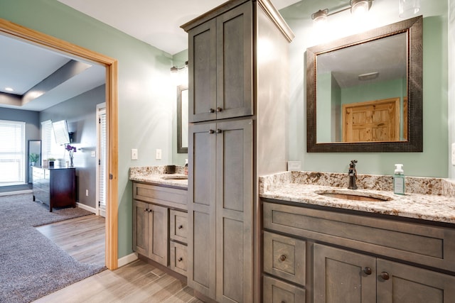 bathroom with vanity and hardwood / wood-style floors