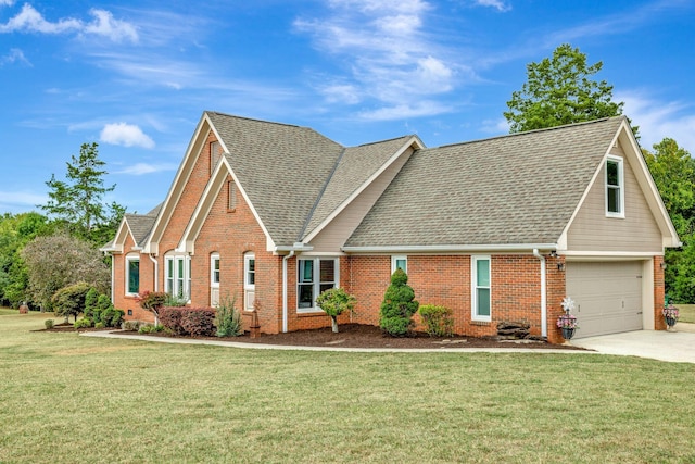 view of front of home featuring a garage and a front lawn