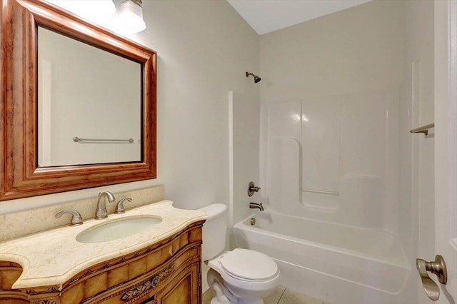 full bathroom featuring tile patterned flooring, vanity, toilet, and shower / bath combination