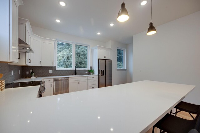 724 W Bell Ave # 110, Chattanooga, TN 37405 - kitchen with decorative backsplash, a sink, appliances with stainless steel finishes, light countertops, and extractor fan