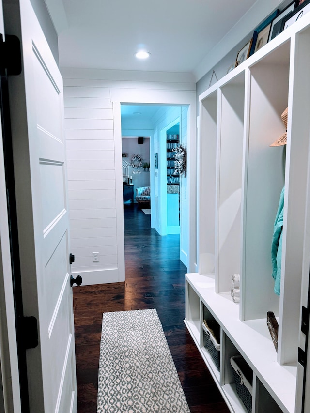 mudroom featuring dark hardwood / wood-style flooring