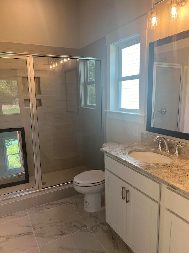 bathroom with vanity, toilet, and a wealth of natural light