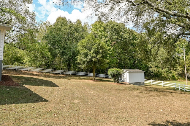 view of yard with a shed