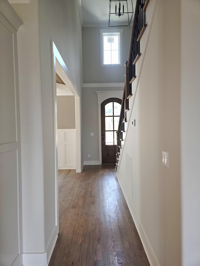 9885 Trestle Cir Unit 47, Ooltewah, TN 37363 - foyer with stairway, dark wood-style floors, and a towering ceiling
