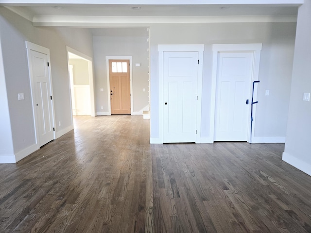 interior space with dark hardwood / wood-style floors