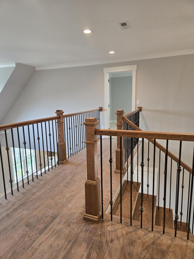 9877 Trestle Cir Unit 46, Ooltewah, TN 37363 - corridor featuring wood finished floors, recessed lighting, and crown molding