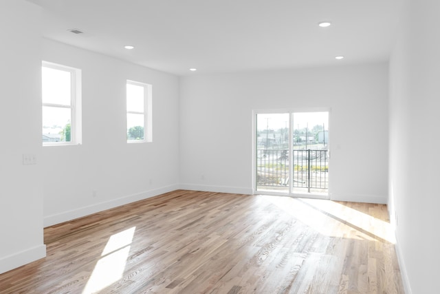 spare room with light hardwood / wood-style floors and a wealth of natural light