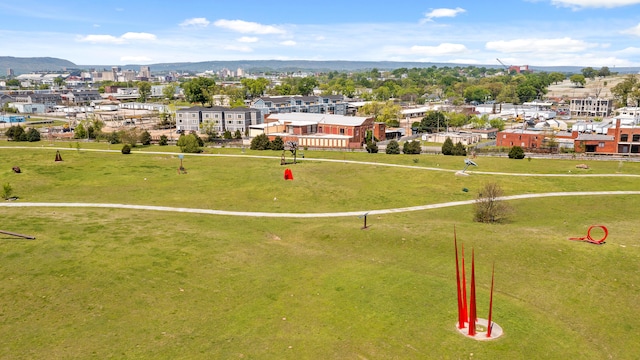 drone / aerial view with a mountain view