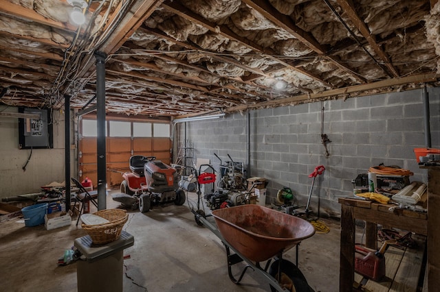 basement featuring electric panel