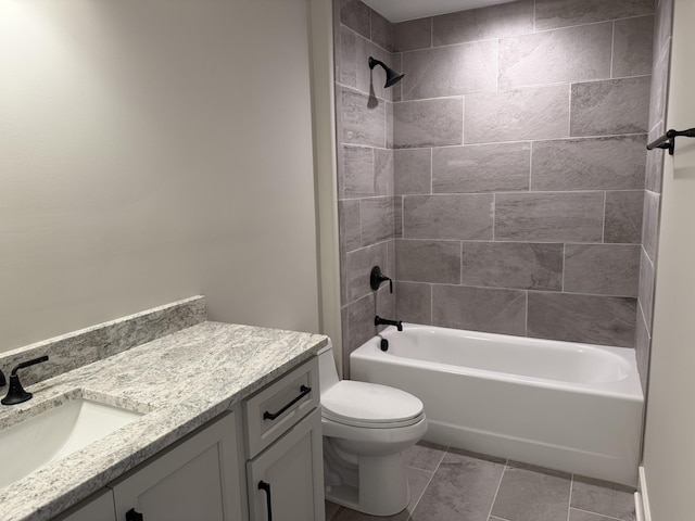 full bath featuring vanity, shower / bath combination, and toilet
