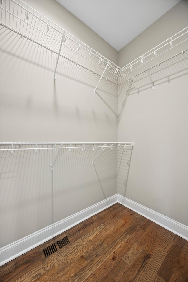 walk in closet with hardwood / wood-style flooring