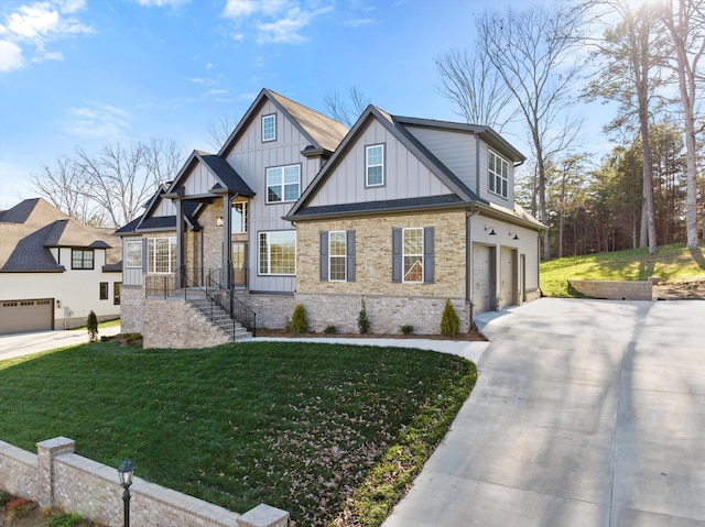 view of front of property with a front lawn and a garage