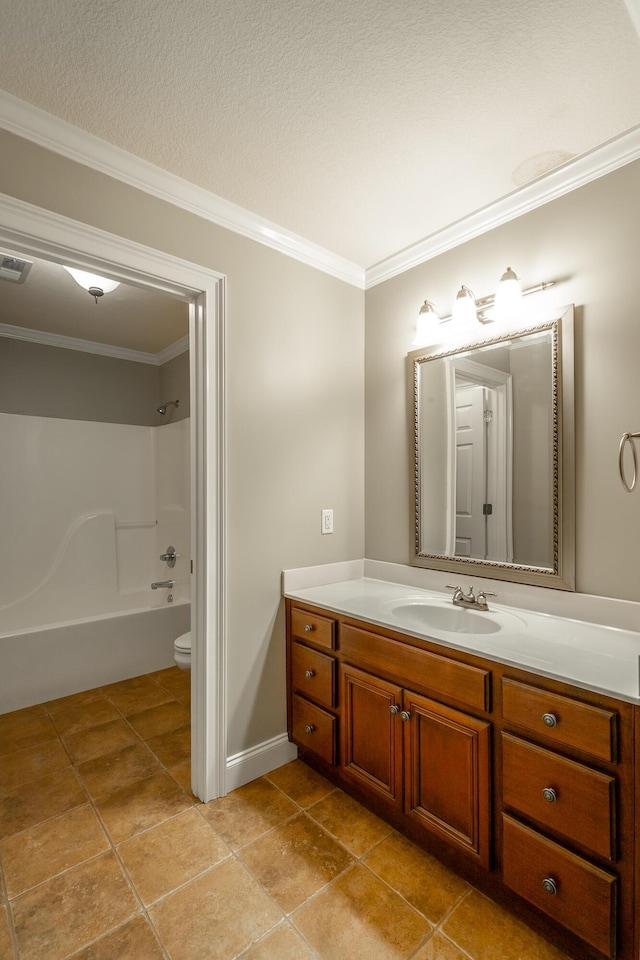 106 Woodpecker Pl, Ringgold, GA 30736 - full bathroom featuring visible vents, ornamental molding, toilet, vanity, and bathing tub / shower combination