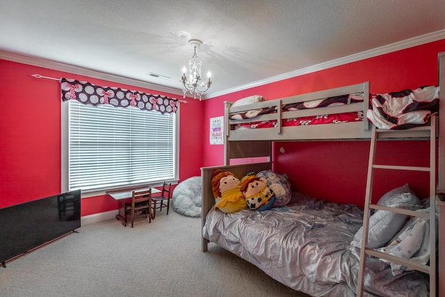 106 Woodpecker Pl, Ringgold, GA 30736 - bedroom with crown molding, carpet flooring, a notable chandelier, and visible vents