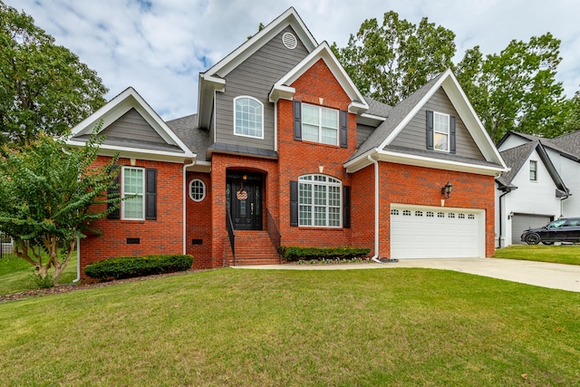 craftsman house featuring a front yard and a garage