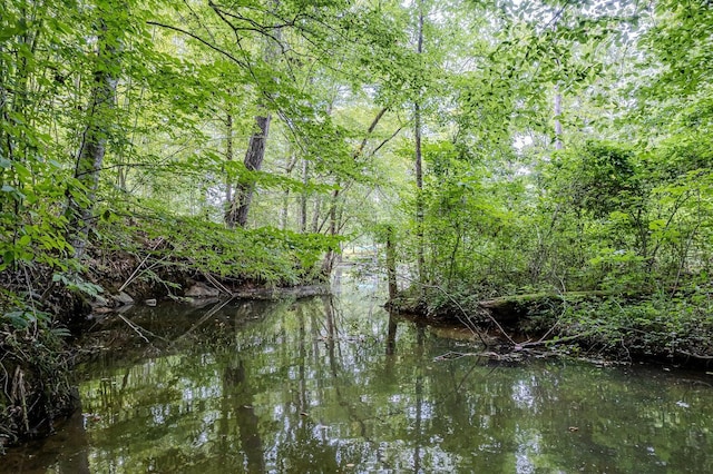 view of water feature featuring a forest view