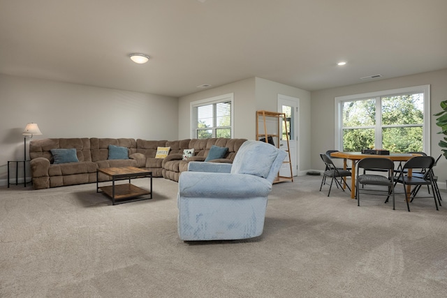 living room with light carpet