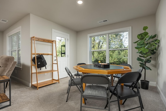 view of carpeted dining room