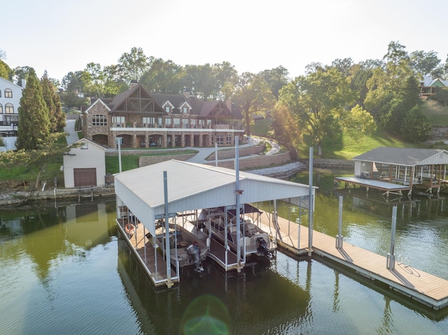 view of dock with a water view