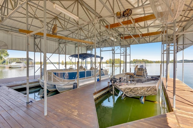 dock area with a water view