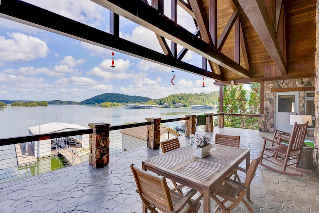 view of patio featuring a water view