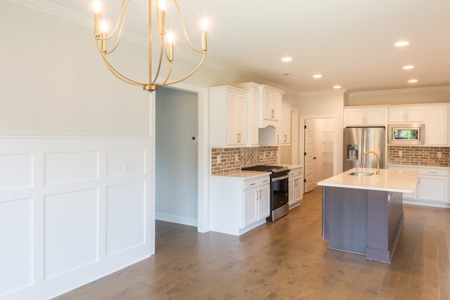 kitchen featuring white cabinets, stainless steel appliances, and dark hardwood / wood-style flooring