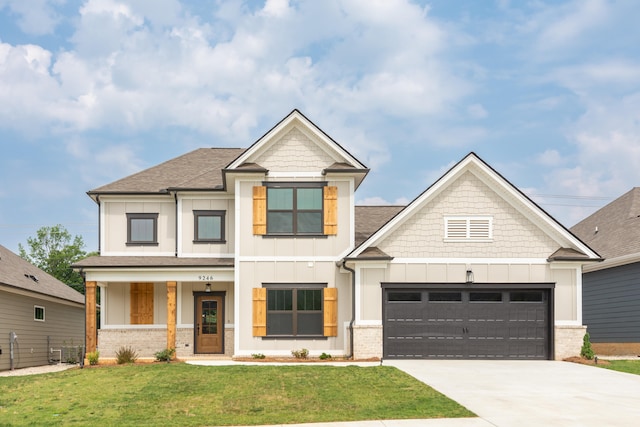 craftsman-style home with a porch and a front yard