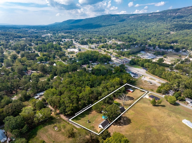 drone / aerial view featuring a mountain view