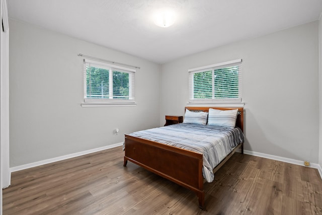 bedroom featuring multiple windows and hardwood / wood-style floors