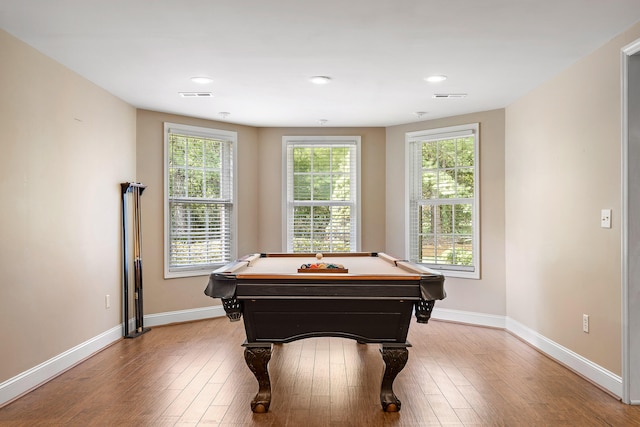 game room featuring light wood-type flooring and billiards