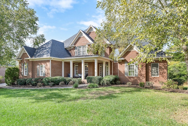 craftsman house featuring a front lawn and a porch