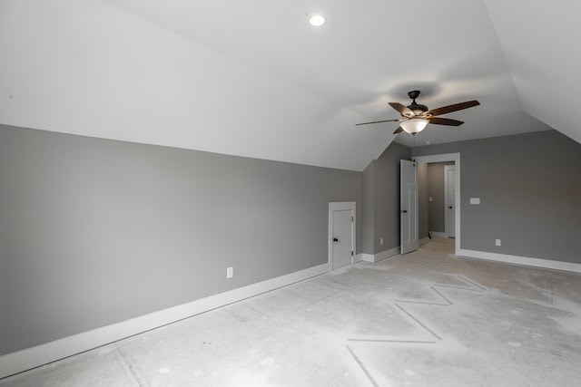 additional living space with lofted ceiling and ceiling fan