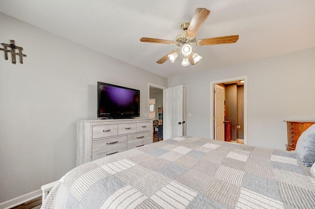 bedroom featuring ceiling fan and wood-type flooring