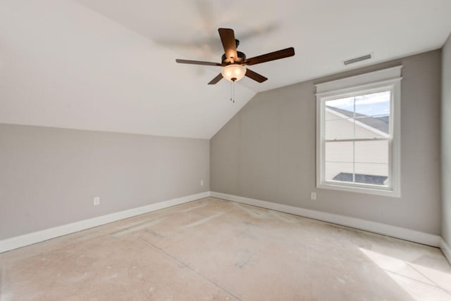 additional living space with ceiling fan and lofted ceiling