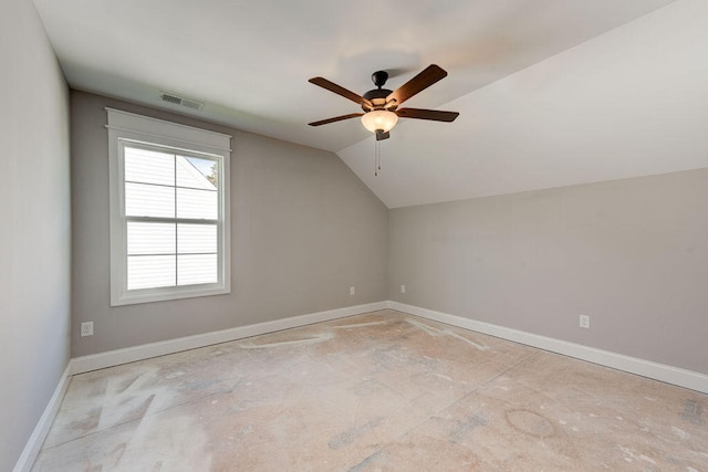 bonus room with ceiling fan and vaulted ceiling