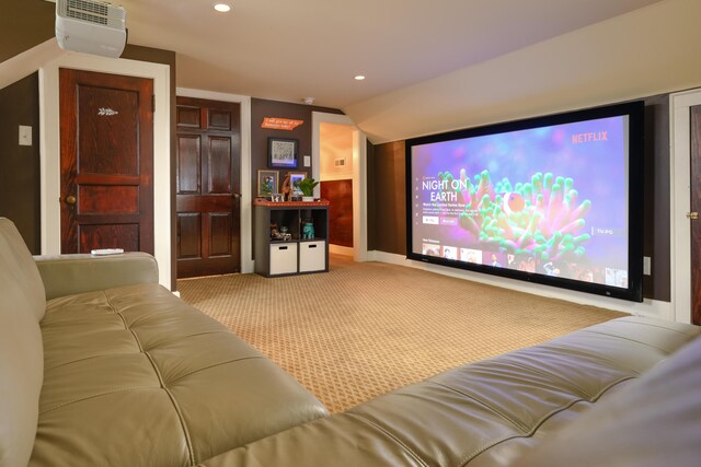 2050 Harle Ave NW, Cleveland, TN 37311 - home theater featuring lofted ceiling, recessed lighting, baseboards, and carpet floors