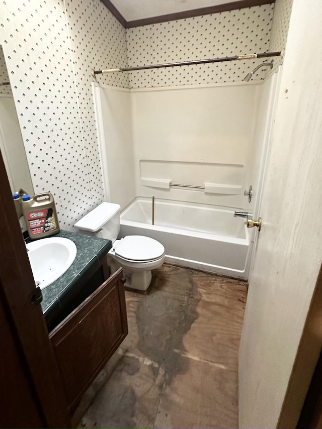 full bathroom with shower / washtub combination, vanity, and toilet