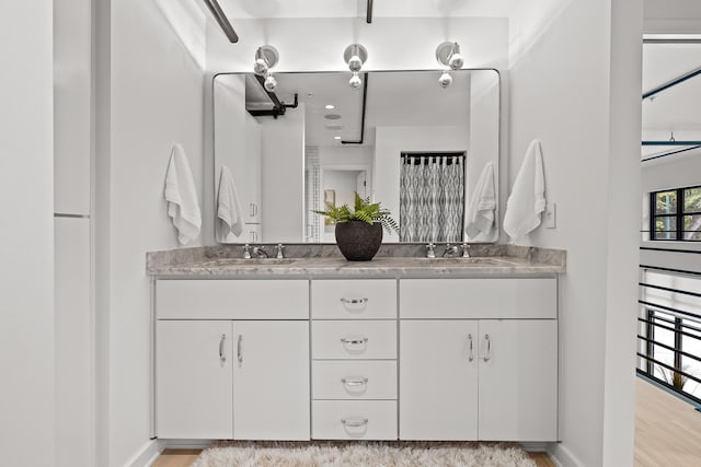 bathroom featuring hardwood / wood-style floors and vanity