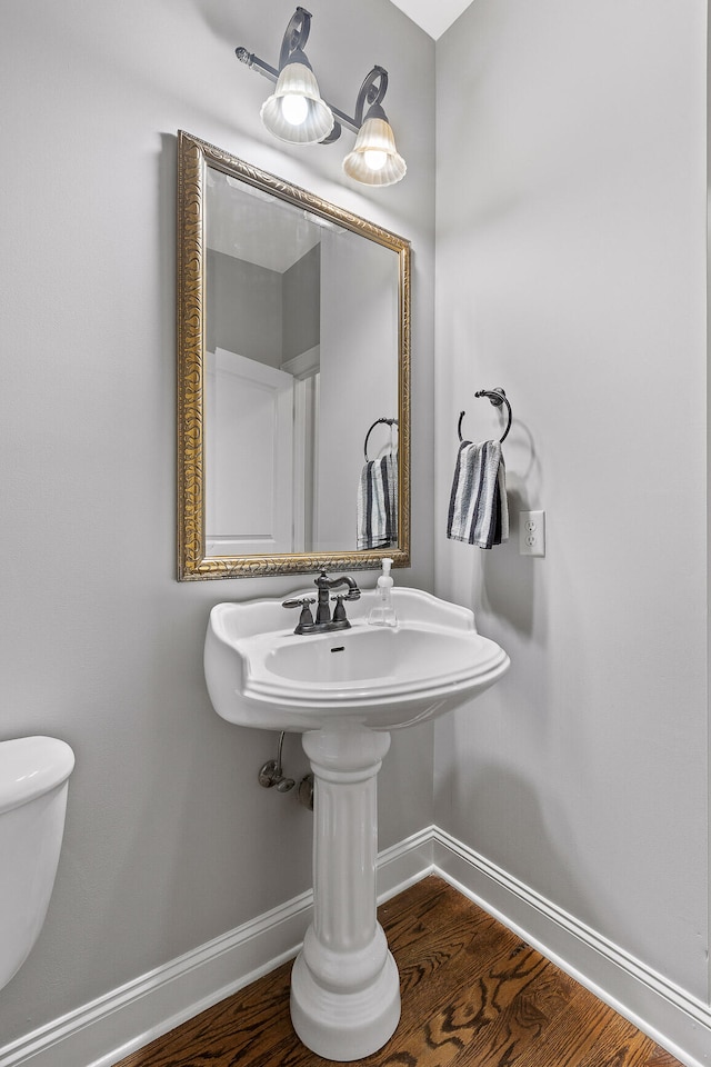 bathroom with wood-type flooring