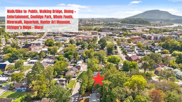 birds eye view of property with a mountain view