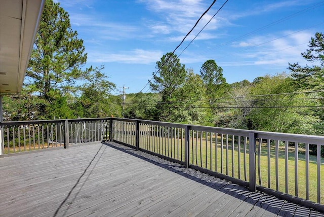 wooden deck featuring a yard