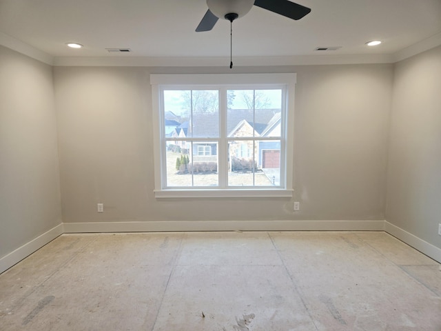 unfurnished dining area with ceiling fan