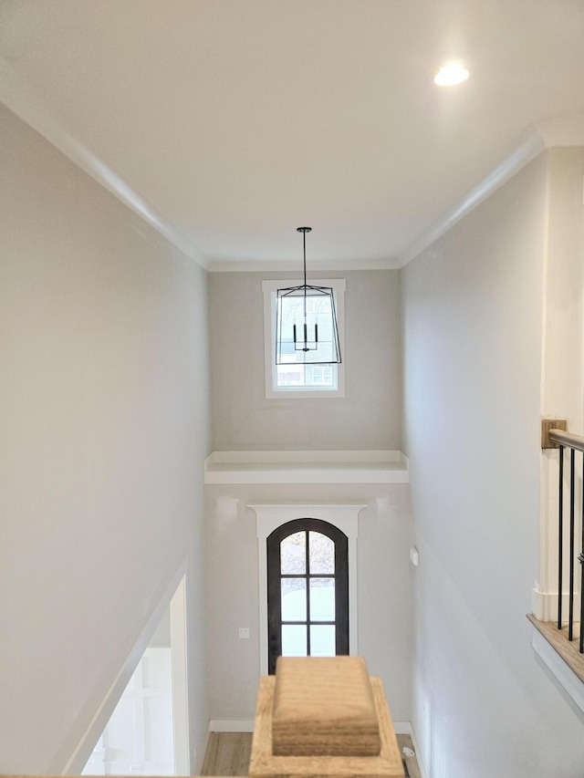 foyer with crown molding, plenty of natural light, and french doors