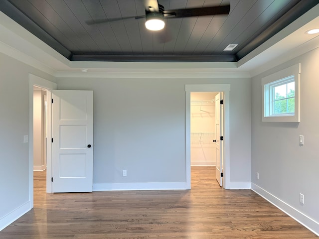 283 Quartz Dr Unit 22, Chickamauga, GA 30707 - unfurnished bedroom with a raised ceiling, wooden ceiling, wood finished floors, and baseboards