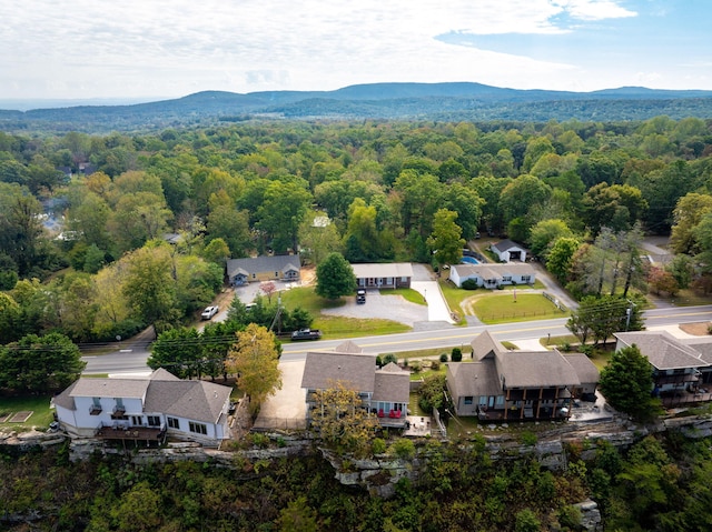 drone / aerial view featuring a residential view and a mountain view