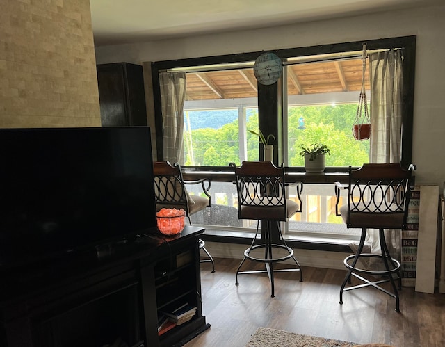 dining space featuring wood-type flooring