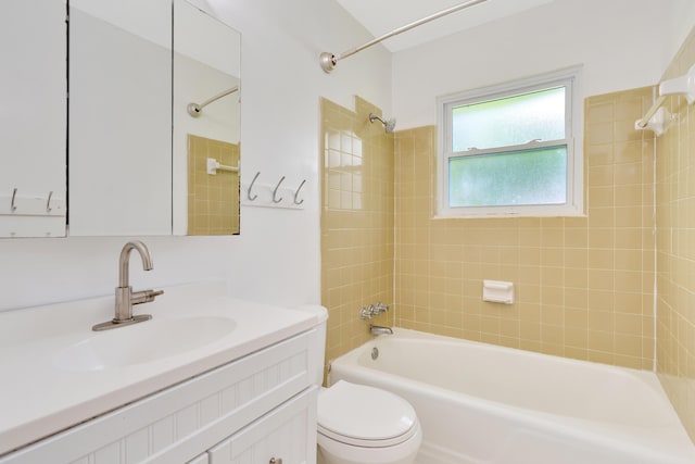 full bathroom with vanity, toilet, and bathtub / shower combination