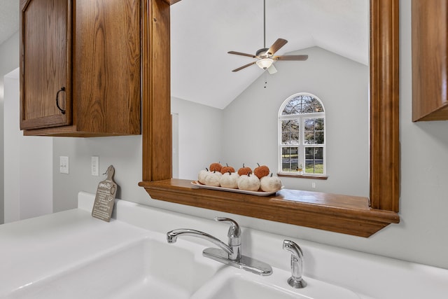 interior details with ceiling fan and sink